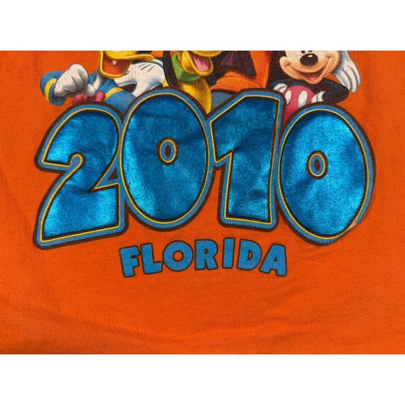 Disney T Shirt Kids Large 12 14 Orange‎ 2010 Fireworks Castle Mickey Mouse - Picture 3 of 7
